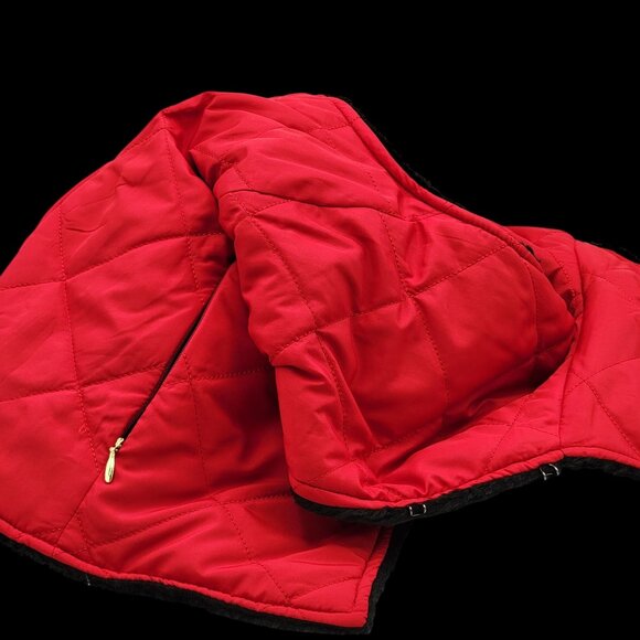Vtg Reversible Red & Black Quilted Vest With Faux Fur Texture Sleeveless - Picture 9 of 16